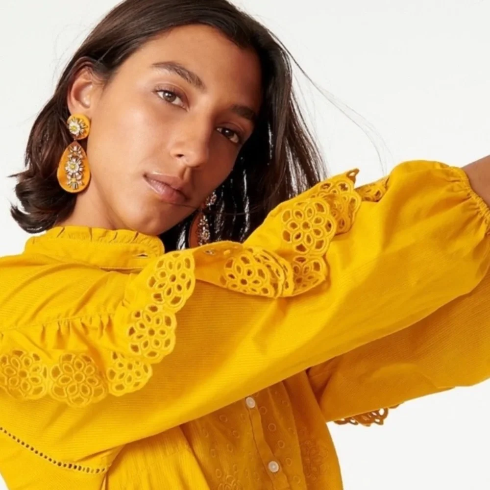 J. Crew Floral Embroidered Eyelet Ruffle Sleeve 100% Cotton Whimsigoth Blouse